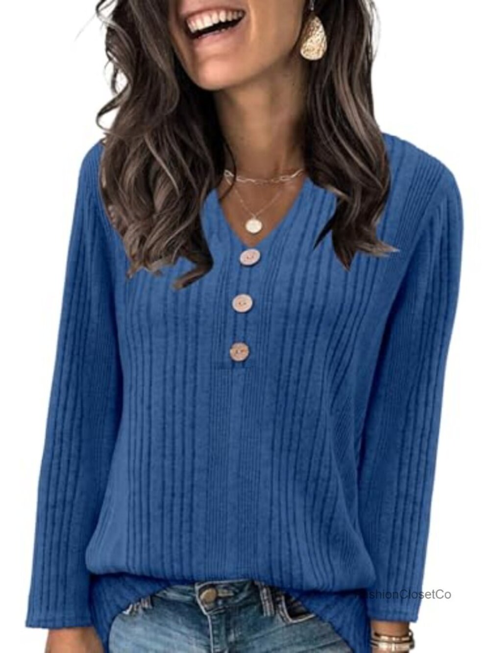 Women's Long Sleeve Stretch Henley Tunic Sweater Knit Fall